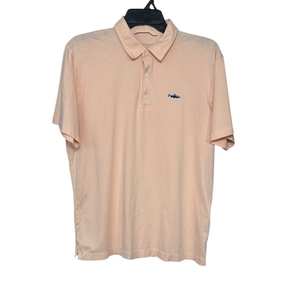 Patagonia Worn Wear Trout Fitz Roy Peach Men's Polo Size M Organic Cotton Fish - Picture 1 of 6